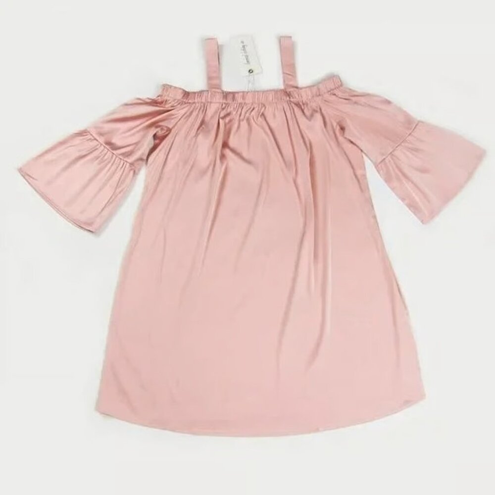 Cold Shoulder Mini Dress Large Pink Satin Angel Long Sleeves
